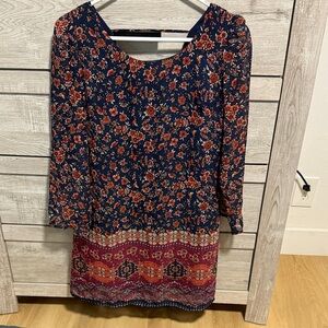 Floral Print Navy and Red Dress